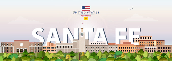 Obraz premium Santa Fe skyline colorful vector illustration. Travel poster