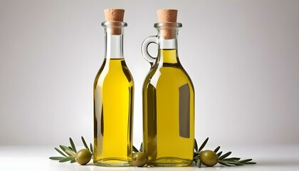 Bottle of olive oil and vinegar isolated on white background