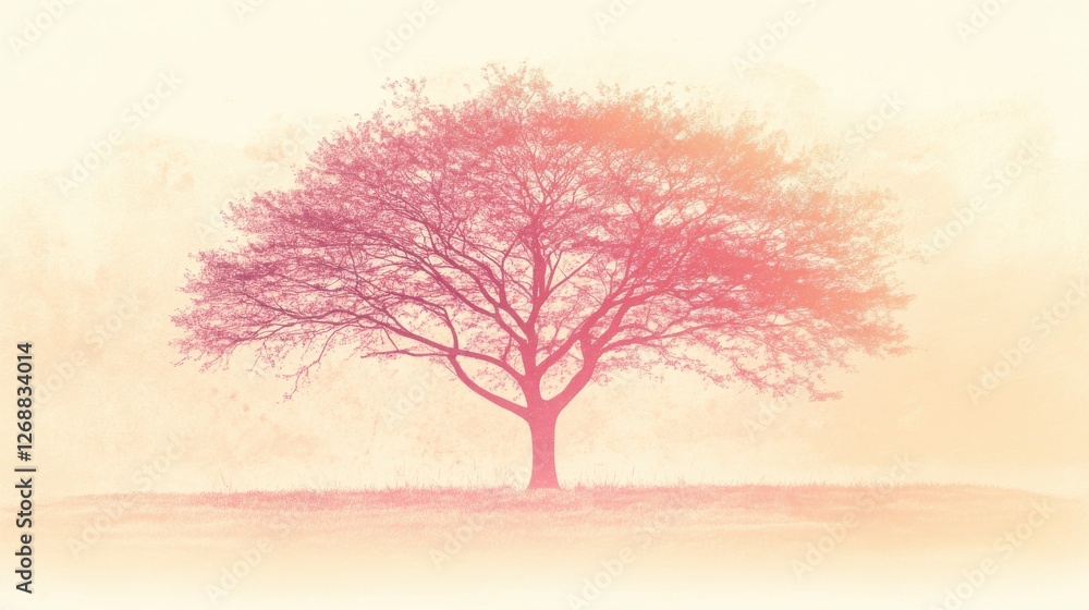 Poster elegant pink gradient silhouette of a tree against a soft background at dusk