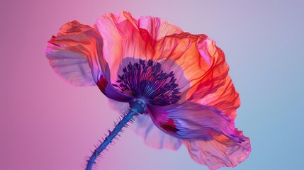 A beautiful flower in full bloom against a soft, pastel background. The petals are a delicate shade of pink, with a deep purple center.