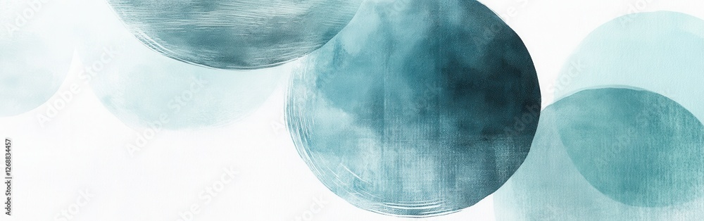 Poster Elegant pencil strokes create muted mint circles on a light background for a calming artistic effect