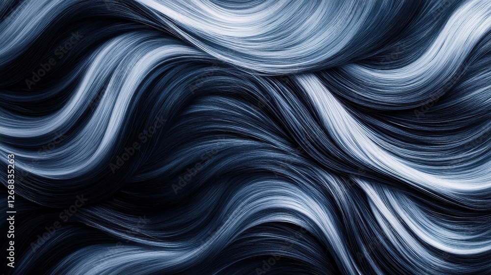 Poster cool-toned flowing waves create a mesmerizing pattern in shades of midnight blue across the canvas o