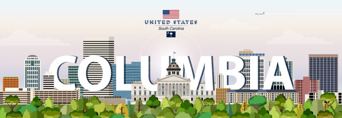 Columbia city skyline colorful vector illustration. Travel poster
