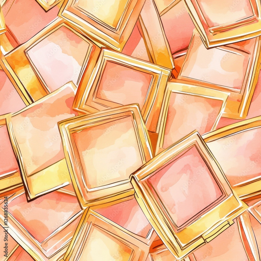 Aufkleber Intricate doodle cartoon drawings of colorful square frames scattered across a textured background with warm tones and soft gradients