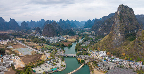 Fototapeta premium Aerial photography of the scenery of Guilin and Yangshuo in China