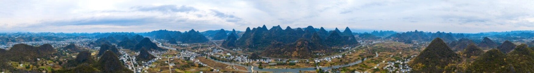 Fototapeta premium Aerial photography of the scenery of Guilin and Yangshuo in China