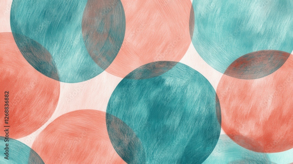 Aufkleber exploring abstract art through pencil strokes with coral and teal circular patterns on a textured ba