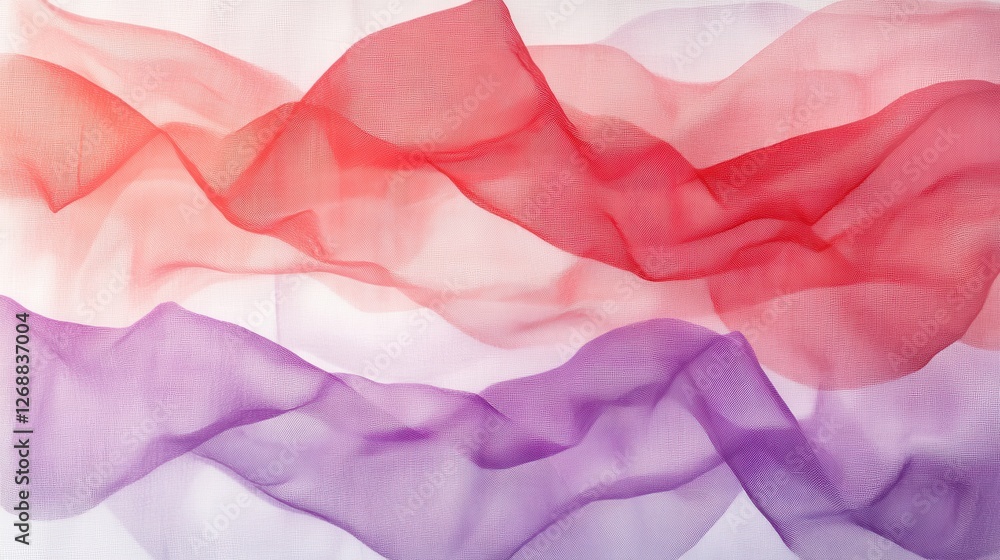 Poster Abstract art created with pencil strokes and colorful fabric layers emphasizing fluid movement and texture in soft hues