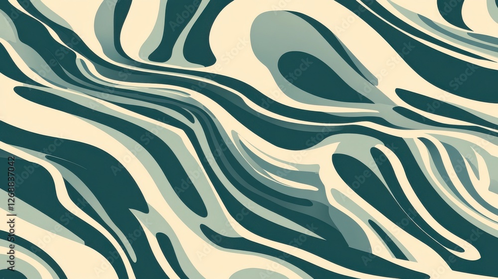Poster exploration of fluid shapes in a monochrome teal palette creates a harmonious abstract design