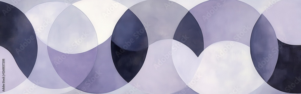 Poster abstract overlapping circles create a harmonious composition in muted lavender tones forming a seren