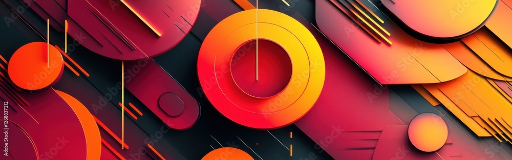 Poster abstract overlapping shapes create a vibrant red composition with dynamic patterns and textures