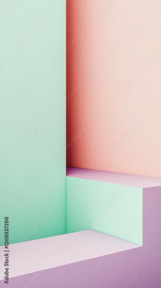 Poster abstract composition with sharp angles and soft pastel colors creating a modern aesthetic in geometr