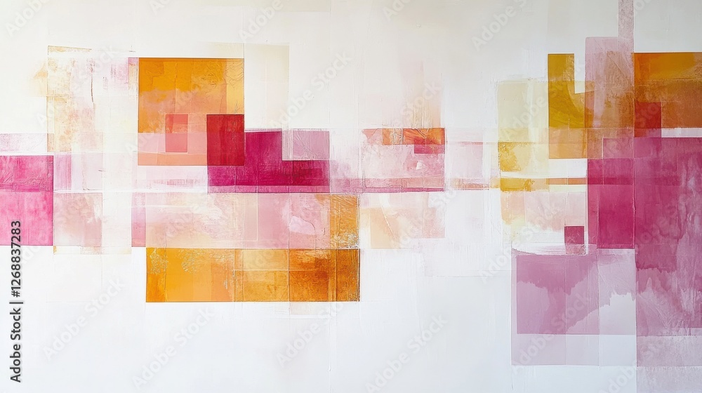 Aufkleber Abstract fragmented grids in muted amber and pink hues showcase modern artistry and color harmony in a minimalist setting