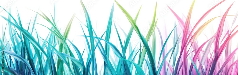 Poster vibrant display of colorful grass blades swaying gently in soft breeze under bright sunlight