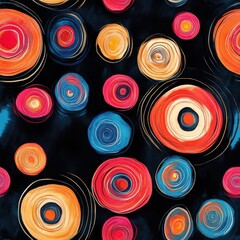 Fototapeta premium Vibrant watercolor doodles of colorful circles on a dark background capturing the essence of playful creativity