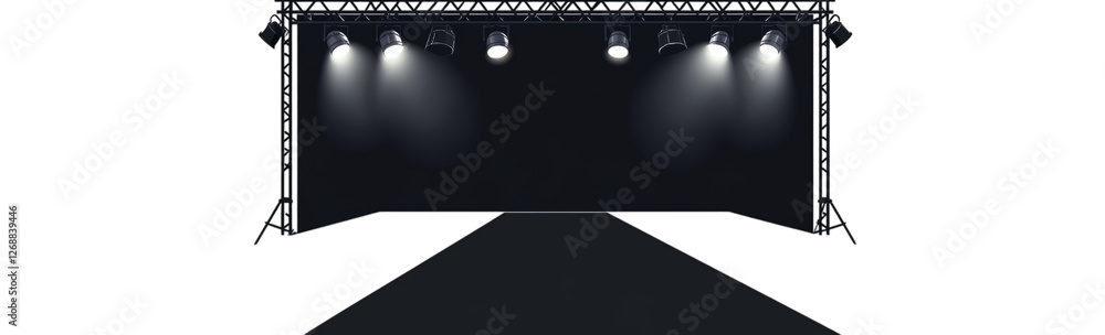 Poster empty stage with spotlights and dark background for events or performances