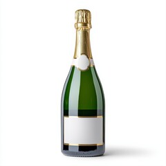 Bottle of champagne with a gold handle and golden foil without a label on a neutral background