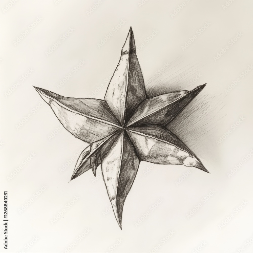 Poster starfruit sketch showcasing sharp angles and intricate details in pencil drawing technique