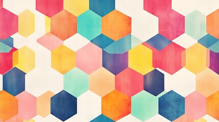 A vibrant, colorful pattern of hexagons in various shades creates an eye-catching design, ideal for backgrounds or creative projects. Perfect for digital and print use.