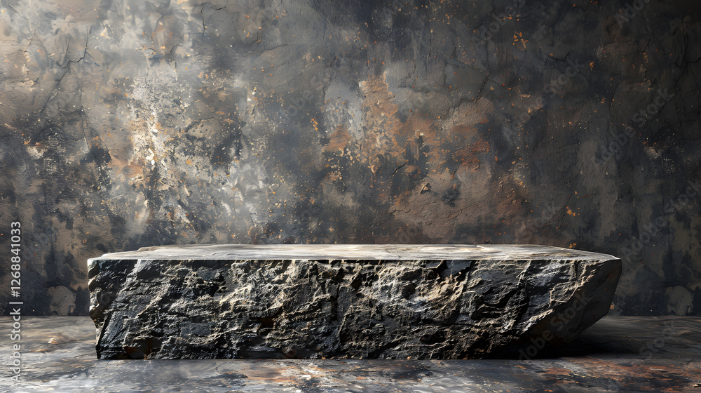 Poster dramatic marble table on rustic textured background