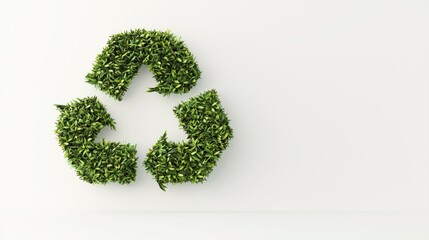 A green recycling symbol made of leaves against a white background, representing sustainability and environmental awareness.