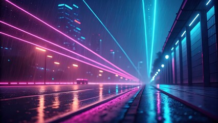 Fototapeta premium Cyberpunk-inspired digital wallpaper with pink and blue neon streaks, blurred bokeh background, and futuristic ambiance. Perfect for sci-fi and high-tech themes