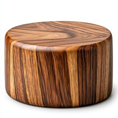 Round wooden stool with polished surface and low display pedestal stand for home decor or furniture arrangement