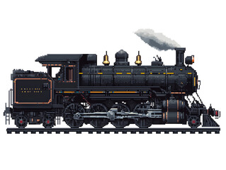 Classic Steam Locomotive in Pixel Art Style for Vintage Transport Design