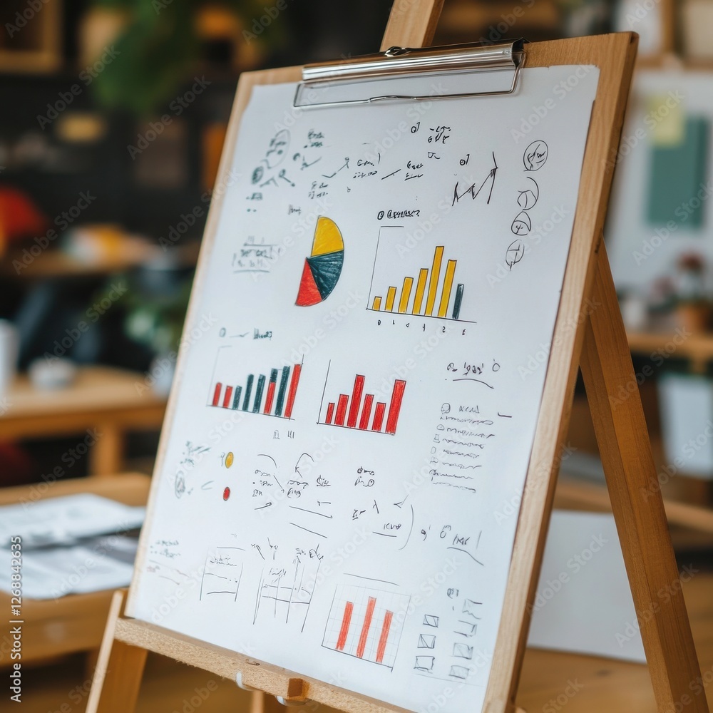 Leinwandbilder presentation board displaying analysis charts, graphs, and bullet points in a modern work environmen