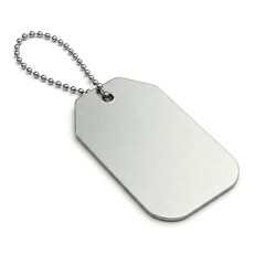Blank metal silver price tag with ball chain loop isolated on white background