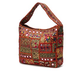 Traditional embroidered handbag isolated on white background