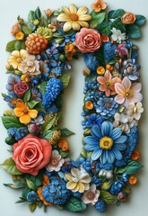 The letter O of colorful flowers on a white background.