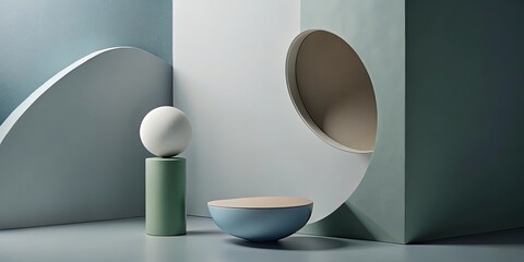 Abstract Geometric Forms, Pastel Color Palette, 3D Render