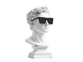 Isolated Marble Bust of David Wearing Modern Black Sunglasses