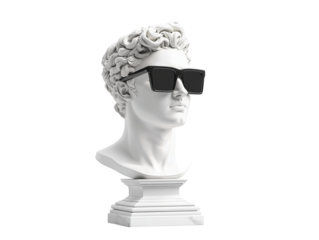 Isolated Marble Bust of David Wearing Modern Black Sunglasses