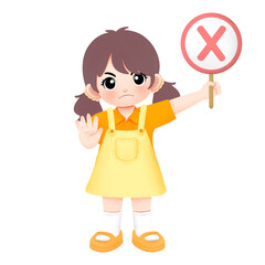 Kid carrying cross sign with no or stop hand gesture 