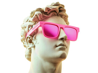 Isolated Marble Bust of David Wearing Trendy Pink Sunglasses