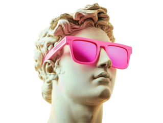 Isolated Marble Bust of David Wearing Trendy Pink Sunglasses
