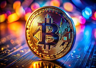 Close-up Bitcoin Cryptocurrency Coin Reflecting Decentralization