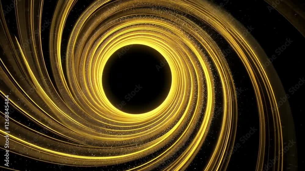 Poster mesmerizing swirl of golden light and glowing lines vortex against dark background creating motion a