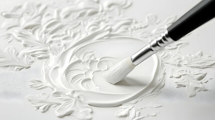 Artist painting ornate white plaster detail