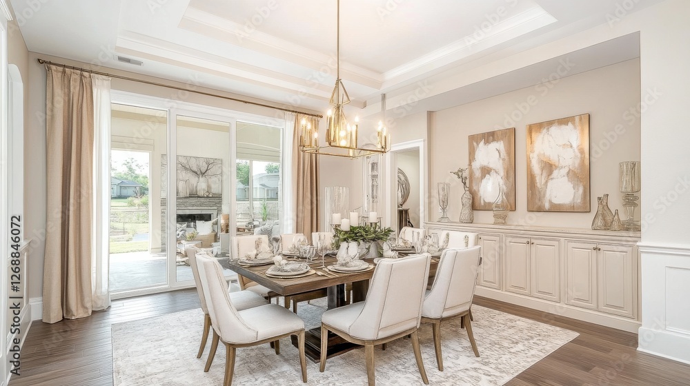 Poster elegant dining area in soft cream tones designed for gatherings and special occasions