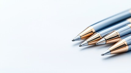 Elegant silver pens on white background, office supplies