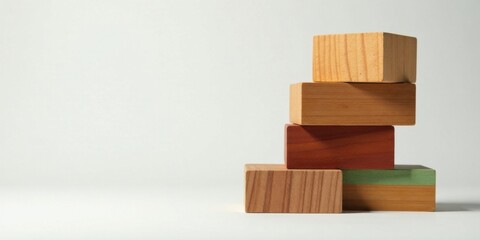 A Stack of Unfinished Wooden Blocks on a White Background, Representing Growth, Stability, and Potential