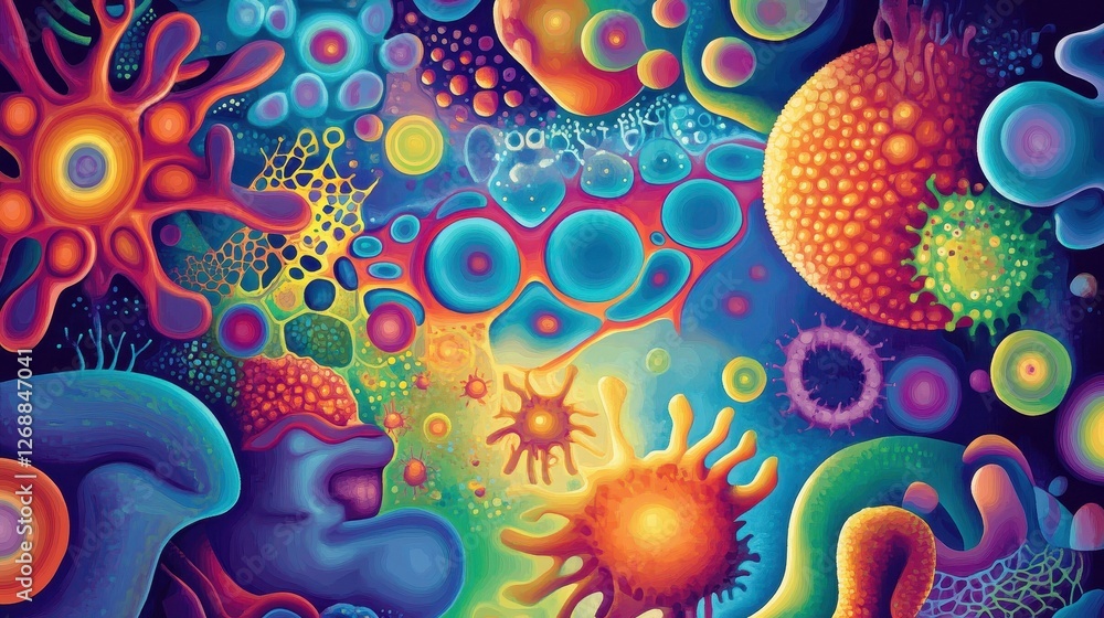 Aufkleber microscopic organisms displayed in vibrant colors create an abstract scene