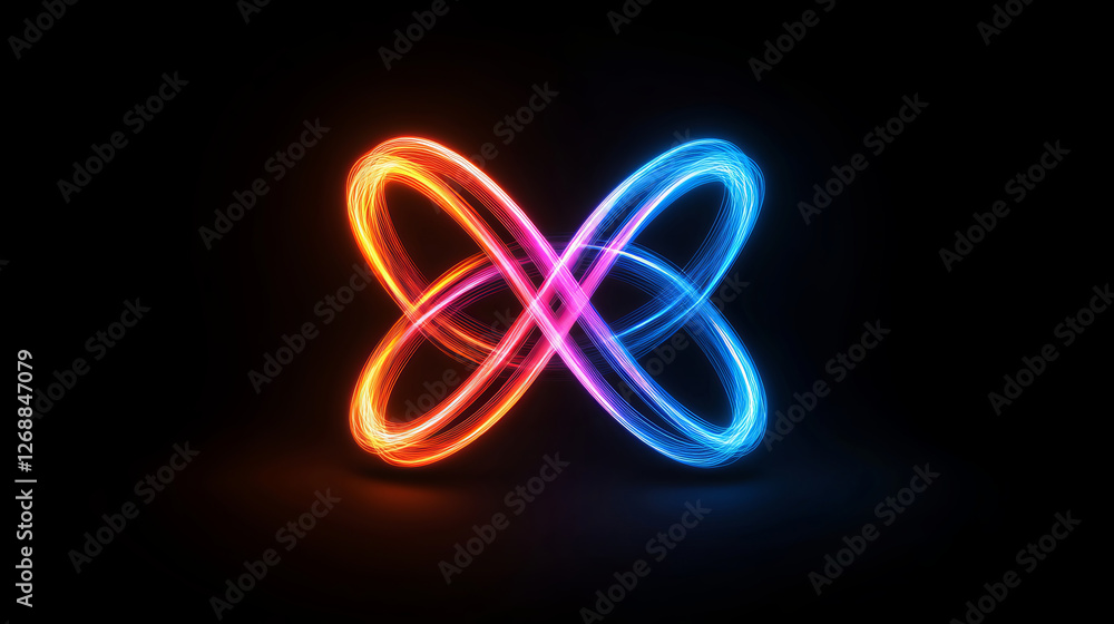 Poster captivating and stylized visual of glowing intertwined loops in vibrant colors, creating mesmerizing