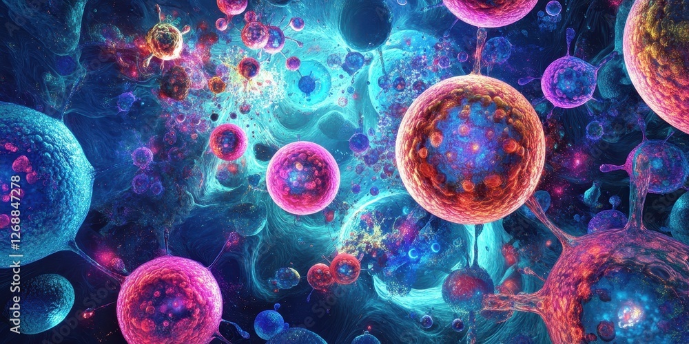 Poster microscopic world showing cellular structure and biological processes