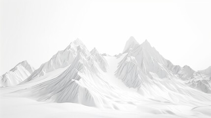 A simple line art sketch of a mountain range, with sharp peaks and gentle slopes, isolated on a pristine white surface.