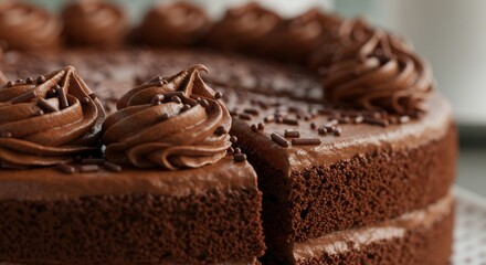 Delicious Chocolate Layer Cake with Chocolate Frosting and Sprinkles Closeup