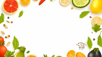 Healthy food frame, vitamins, recipe background